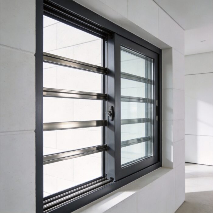 Anthracite Grey PVC Sliding Window Frame 1500x1000mm with Brushed Aluminium Track