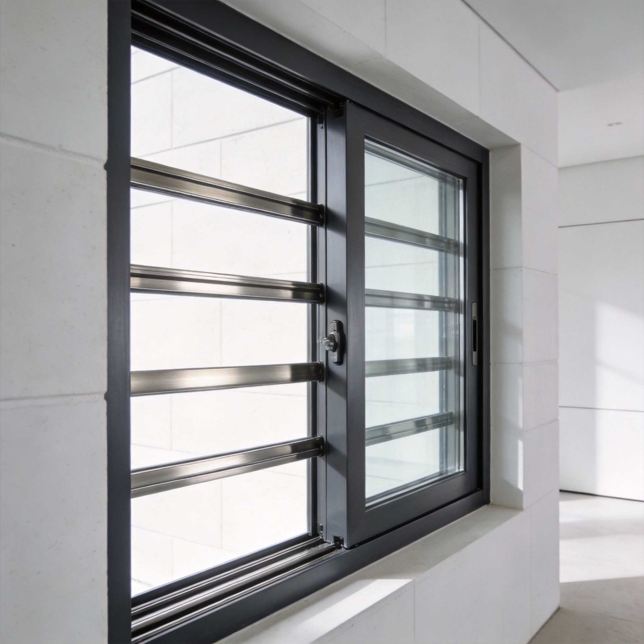 Anthracite Grey PVC Sliding Window Frame 1500x1000mm with Brushed Aluminium Track