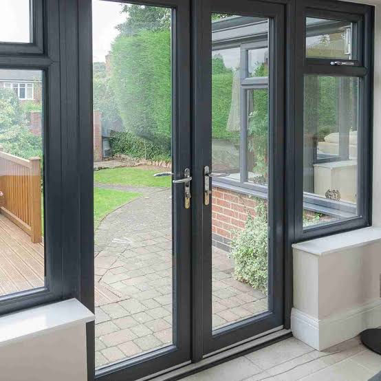 Anthracite Grey PVC French Window Frame 1400x1000mm Double Casement Design