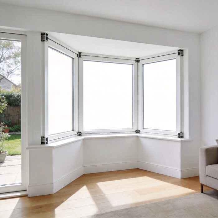 White PVC Bay Window Frame 3000x1500mm Three-Section Angled Design