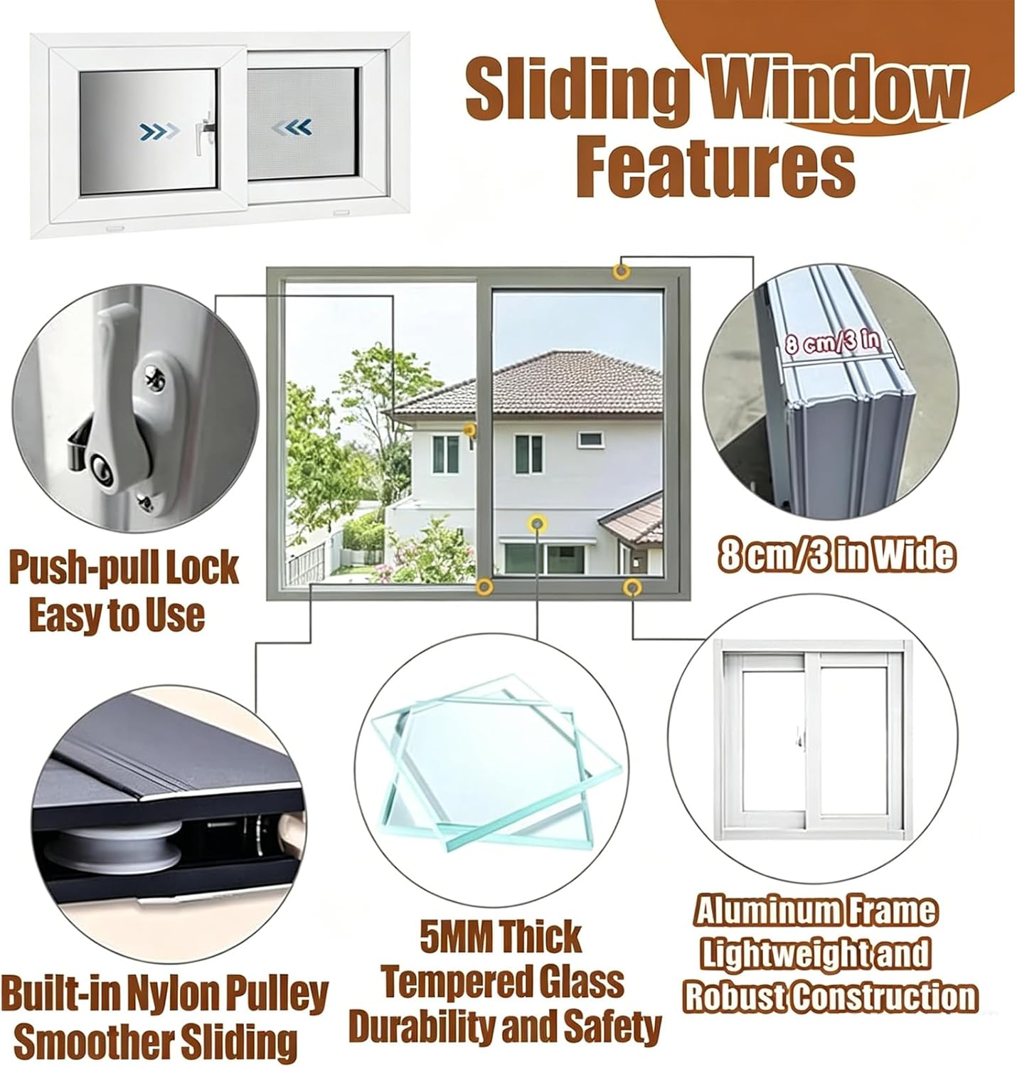 Basement Sliding Window, Double Frosted Tempered Glass & PVC-Steel Frame, Horizontal Slide for Sheds, Garages & Mobile Homes(38" x 13") - Image 2